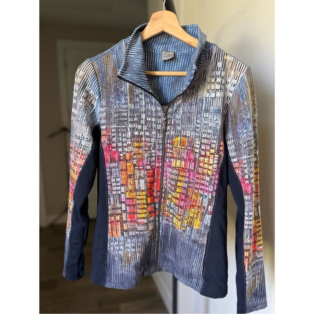Dolcezza Women's Multicolor Zip-Front Jacket with Abstract City Print S